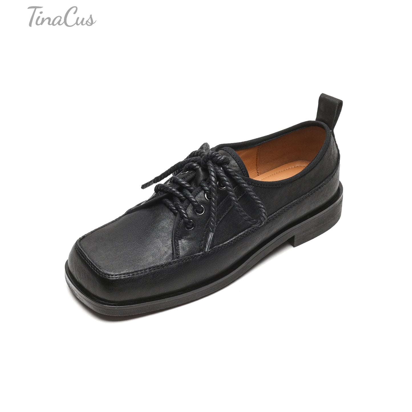 TinaCus Women's Square Toe Genuine Leather Handmade Selftie Flat Oxford Shoes