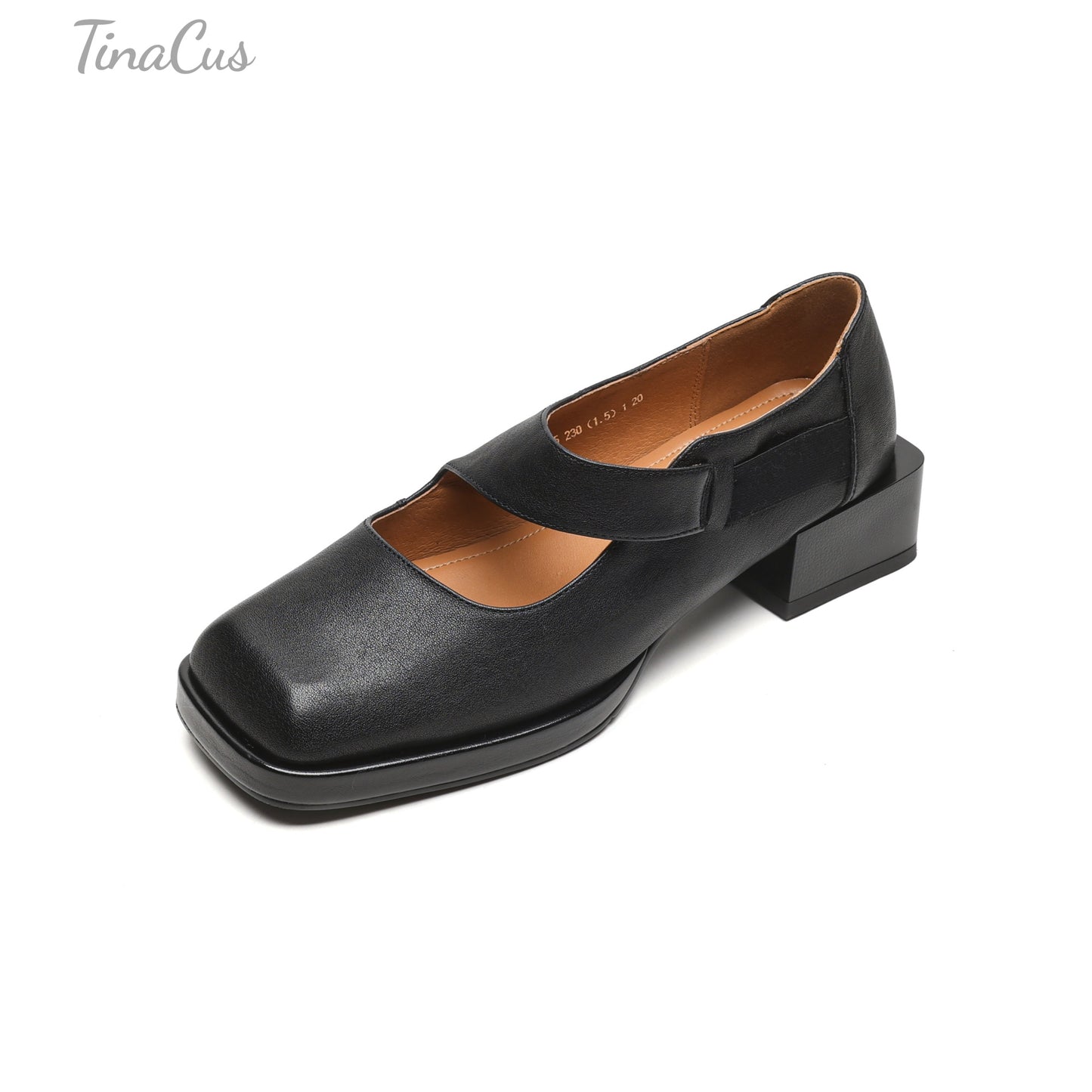 TinaCus Women's Square Toe Handmade Low Heels Genuine Leather Retro Loafers Shoes