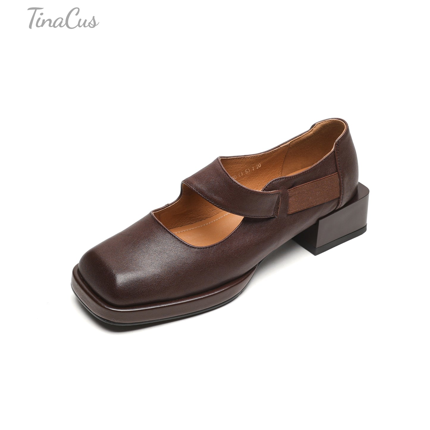 TinaCus Women's Square Toe Handmade Low Heels Genuine Leather Retro Loafers Shoes