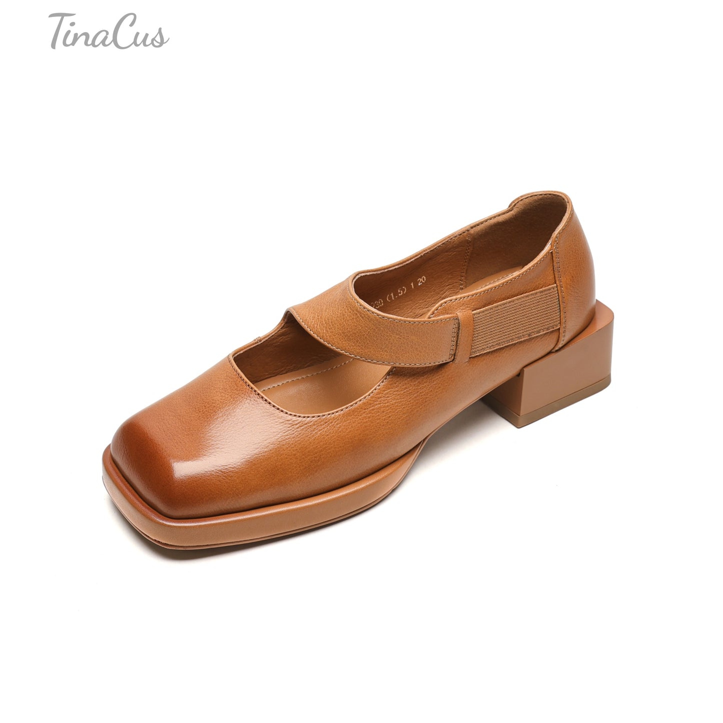 TinaCus Women's Square Toe Handmade Low Heels Genuine Leather Retro Loafers Shoes