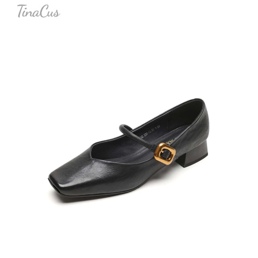 TinaCus Women's Genuine Leather Classic Square Toe Soft Handmade Mary Jane Flats