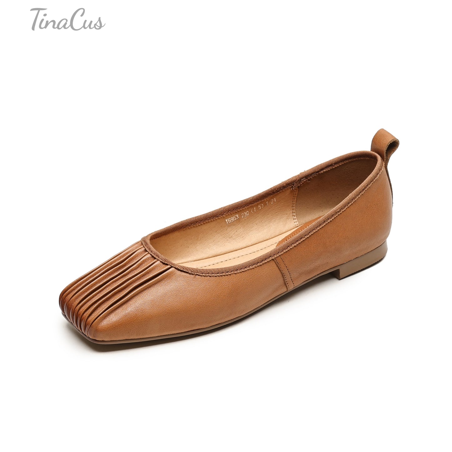 TinaCus Women's Square Toe Genuine Leather Handmade Drape Design Slip on Flat Loafers Shoes