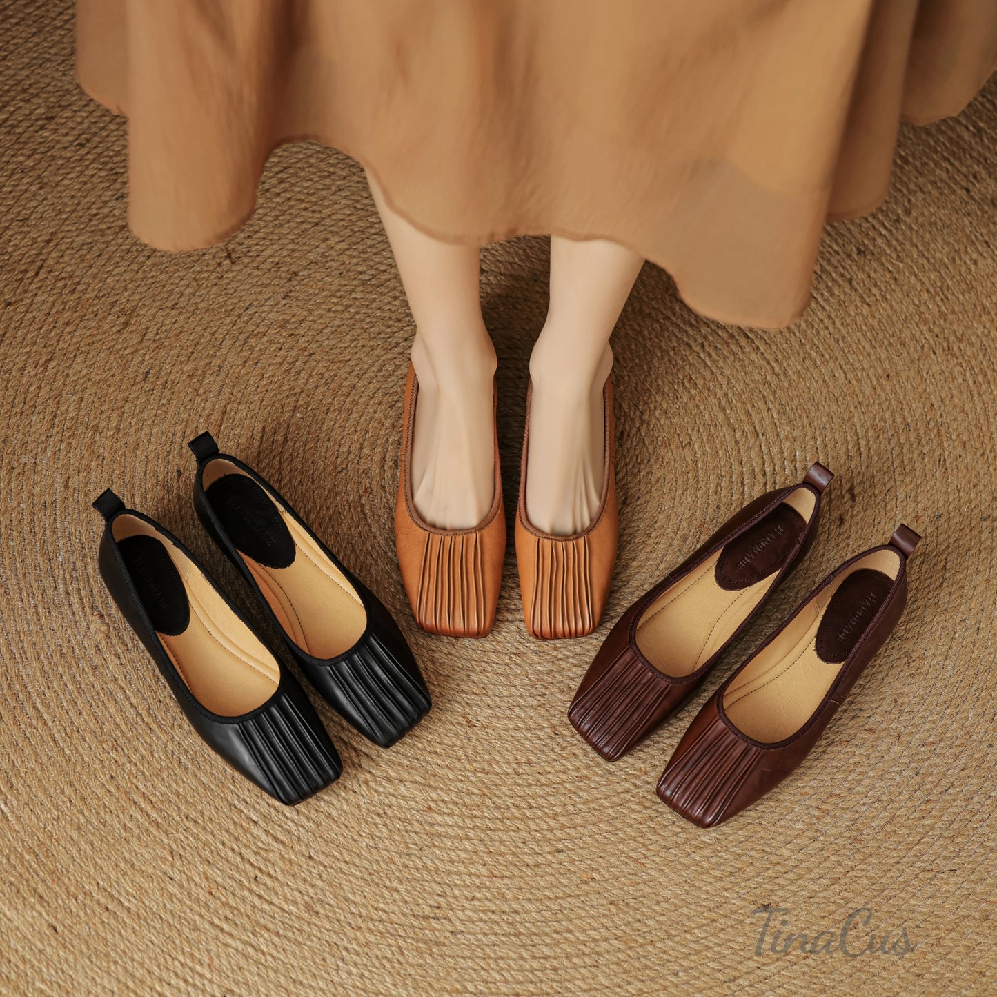 TinaCus Women's Square Toe Genuine Leather Handmade Drape Design Slip on Flat Loafers Shoes