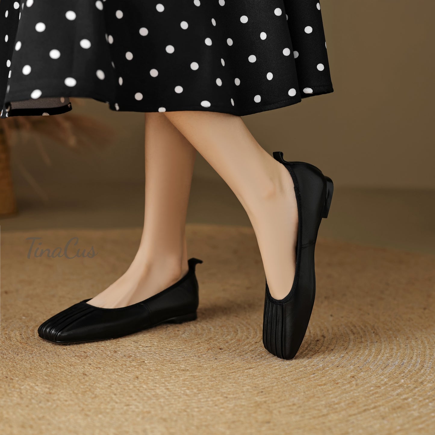 TinaCus Women's Square Toe Genuine Leather Handmade Drape Design Slip on Flat Loafers Shoes