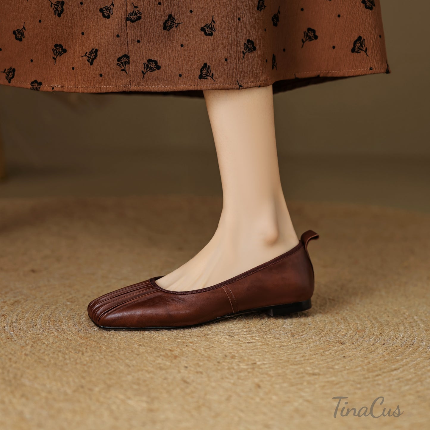 TinaCus Women's Square Toe Genuine Leather Handmade Drape Design Slip on Flat Loafers Shoes