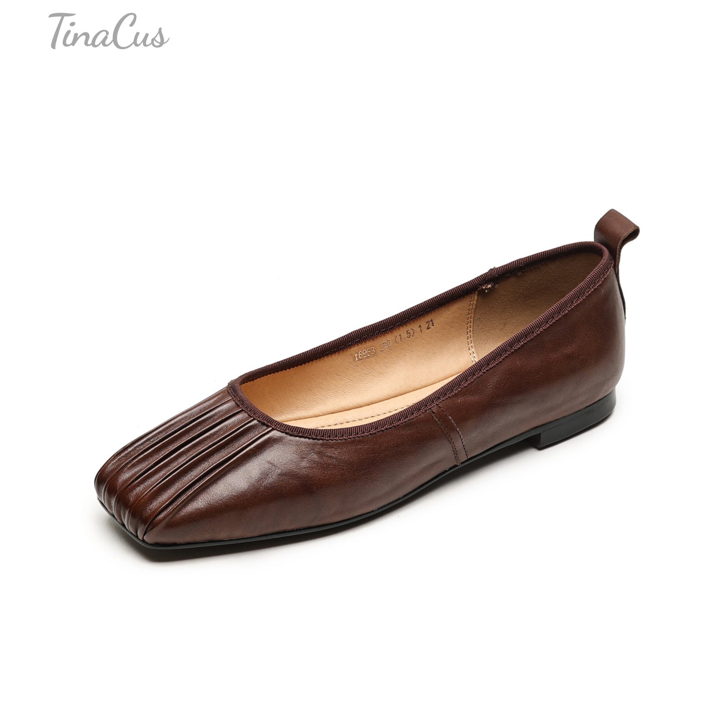 TinaCus Women's Square Toe Genuine Leather Handmade Drape Design Slip on Flat Loafers Shoes