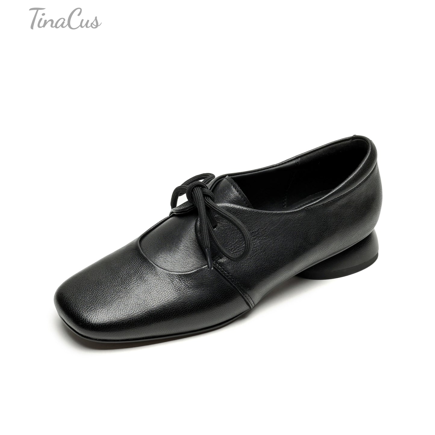 TinaCus Genuine Leather Women's Round Toe Handmade Selftie Low Chunky Heels Casual Oxford Shoes