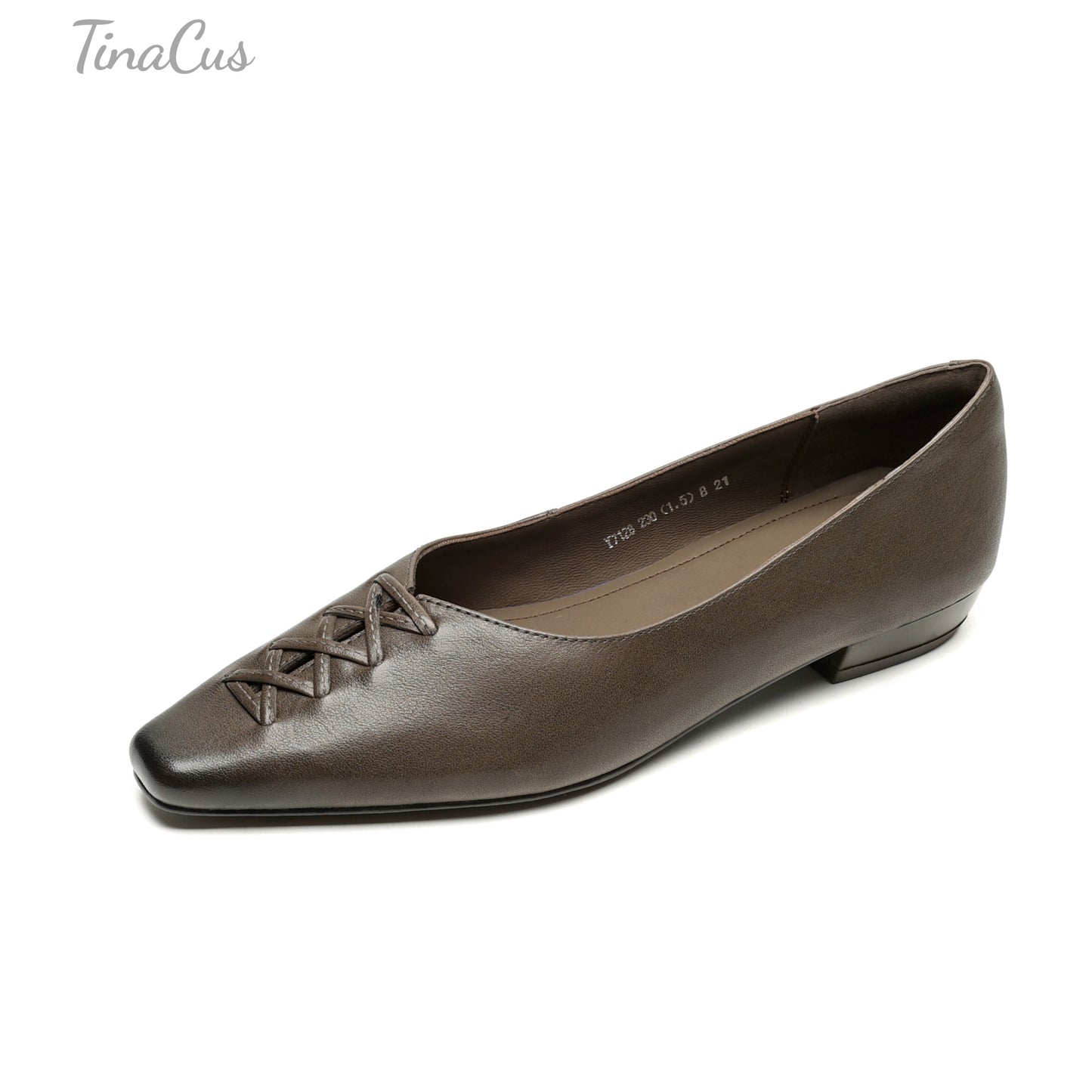 TinaCus Genuine Leather Women's Square Toe Handmade Flats Office Lady Slip on Loafers Shoes