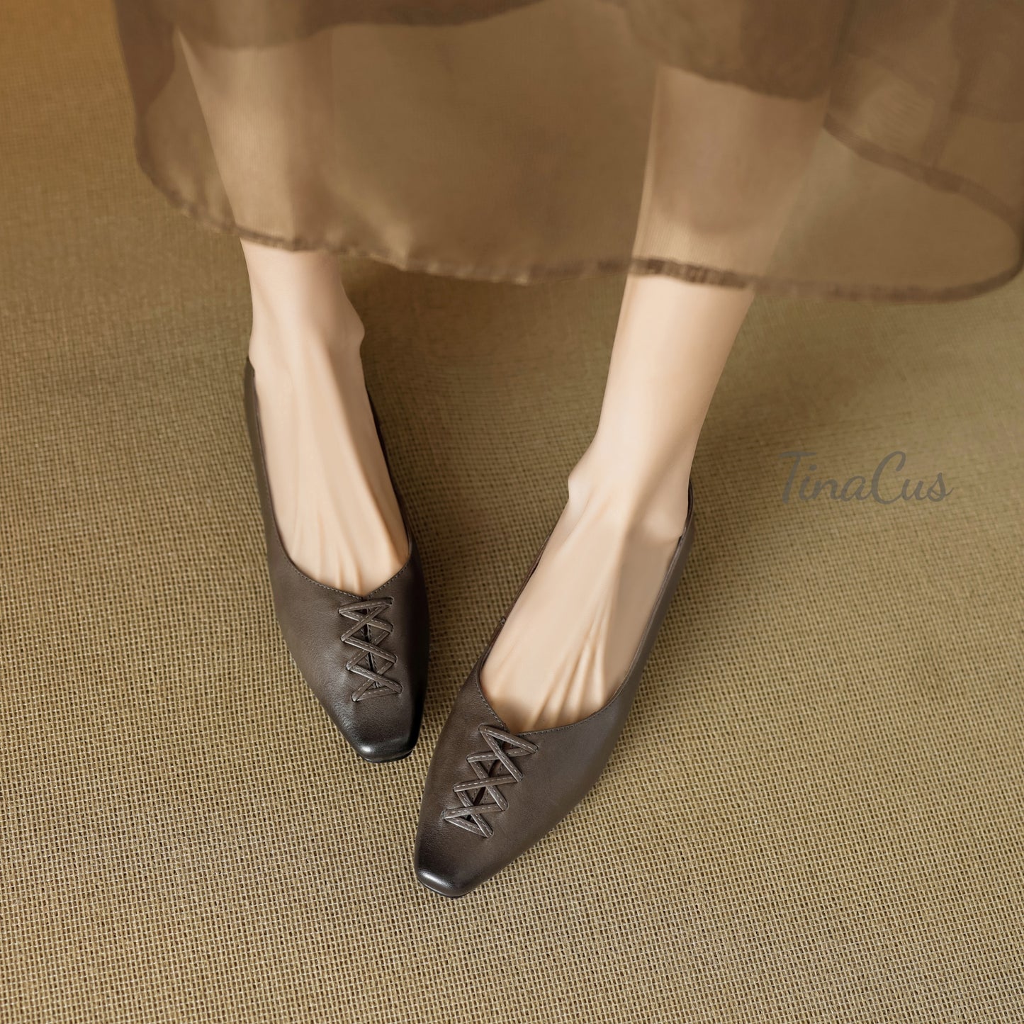 TinaCus Genuine Leather Women's Square Toe Handmade Flats Office Lady Slip on Loafers Shoes