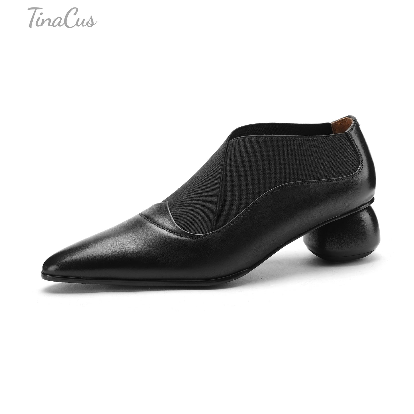 TinaCus Pointed Toe Genuine Leather & Elastic Fabric Handmade Cone Heels Women's Casual Pumps Shoes