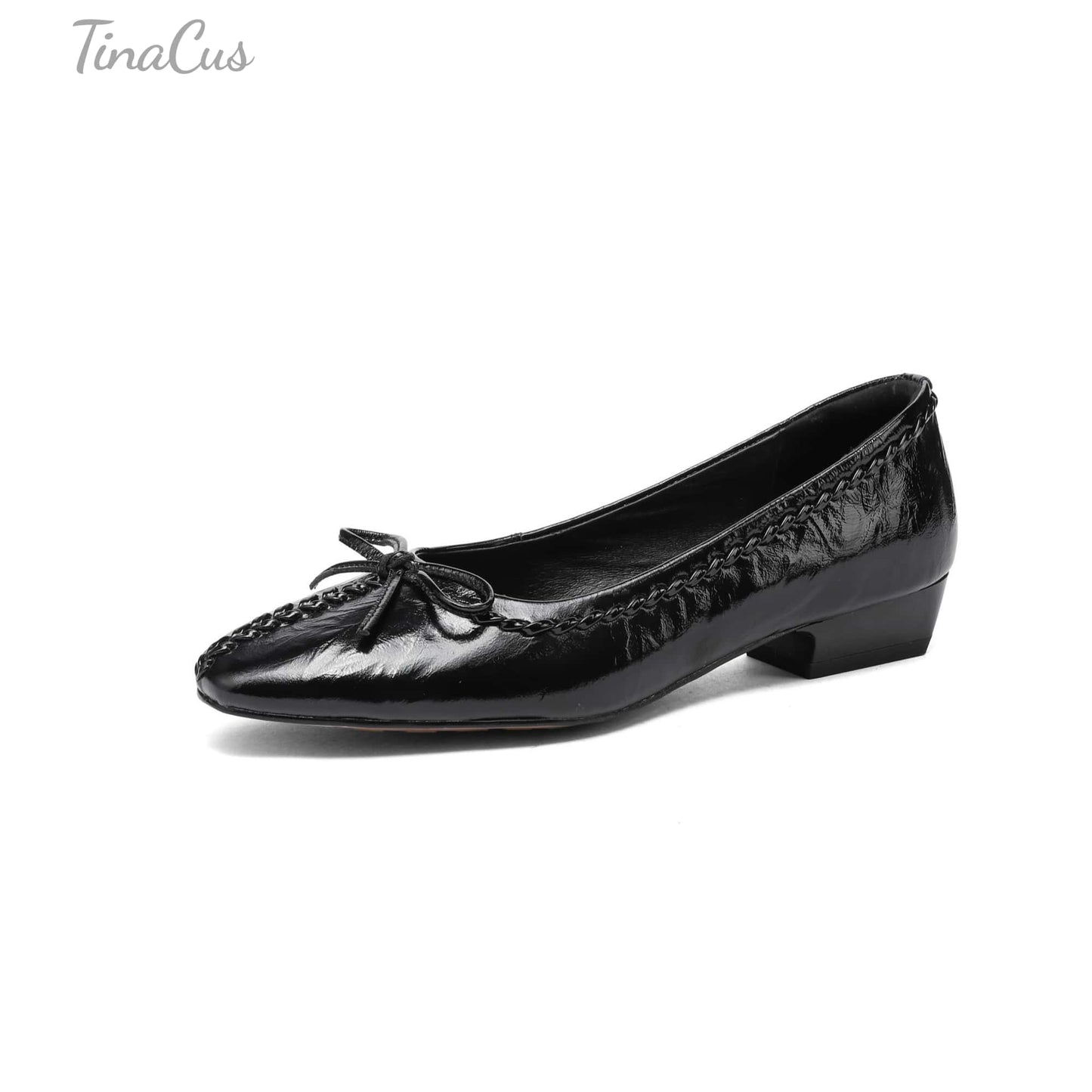 TinaCus Women's Ballet Flats Genuine Leather Handmade Square Toe Daily Casual Shoes with Bow