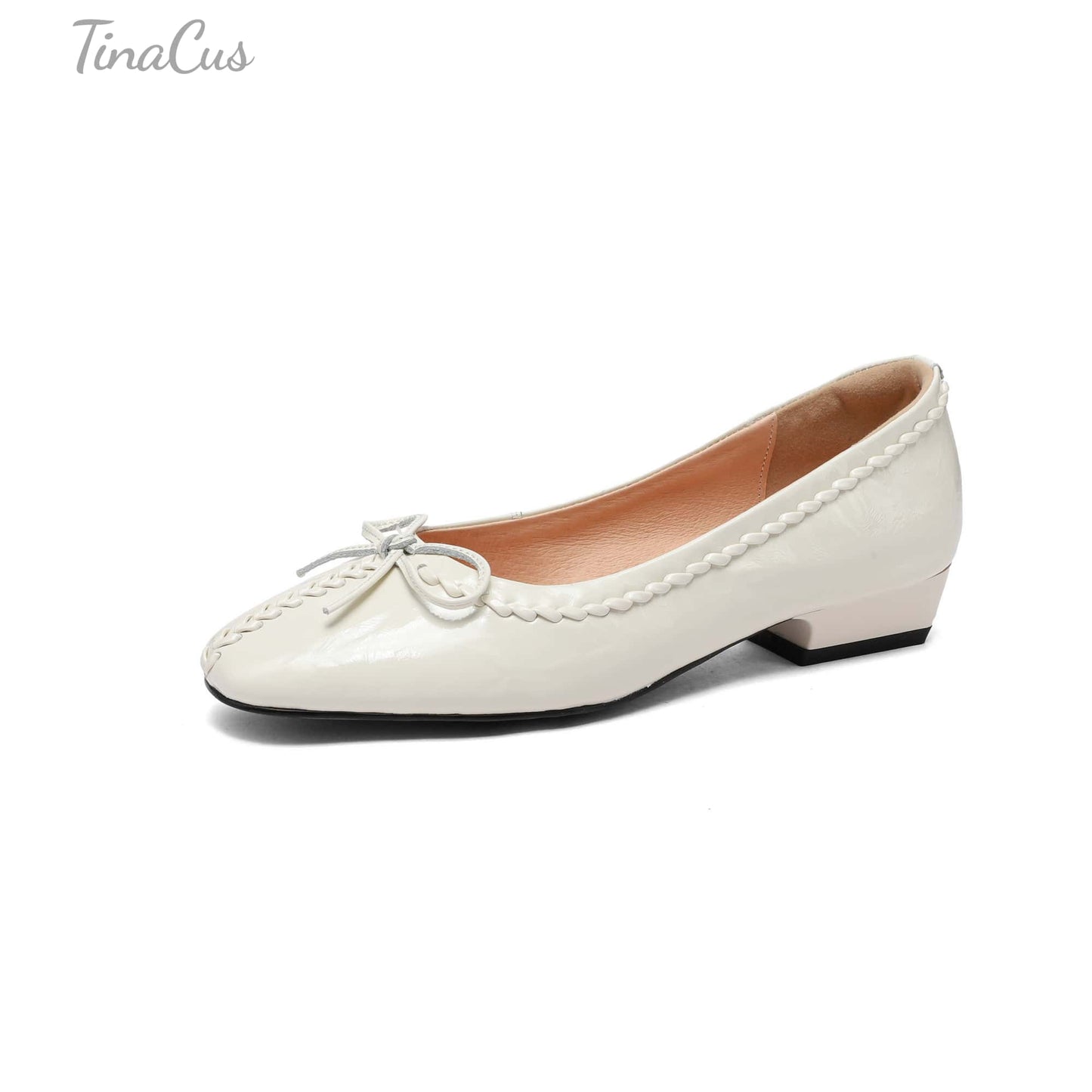 TinaCus Women's Ballet Flats Genuine Leather Handmade Square Toe Daily Casual Shoes with Bow