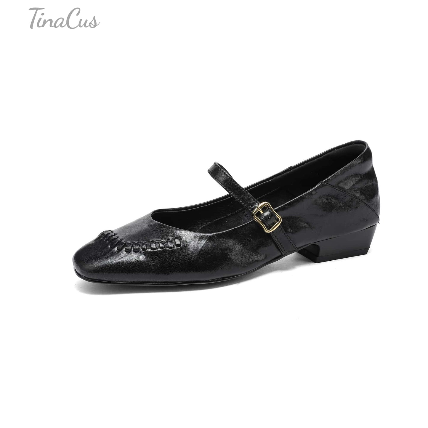 TinaCus Women's Square Toe Mary Jane Shoes Genuine Leather Handmade Slip On Adjustable Strap Flats Daily Casual