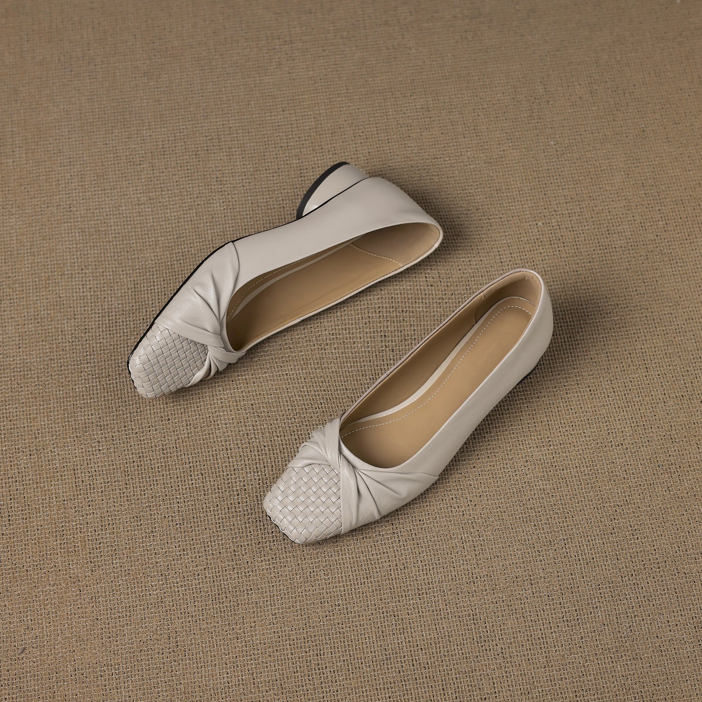 TinaCus Handmade Women's Genuine Leather Square Toe Woven Twist Knot Chunky Heel Casual Slip On Pump Shoes