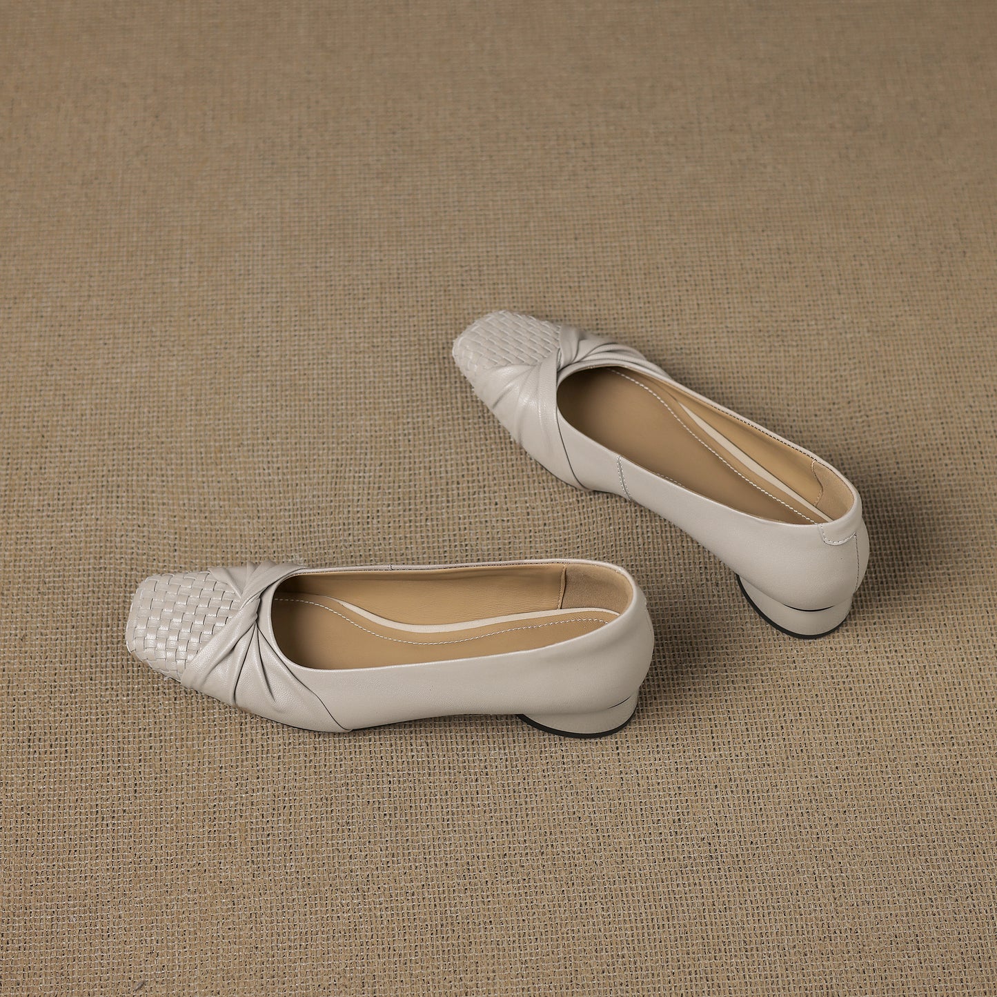 TinaCus Handmade Women's Genuine Leather Square Toe Woven Twist Knot Chunky Heel Casual Slip On Pump Shoes