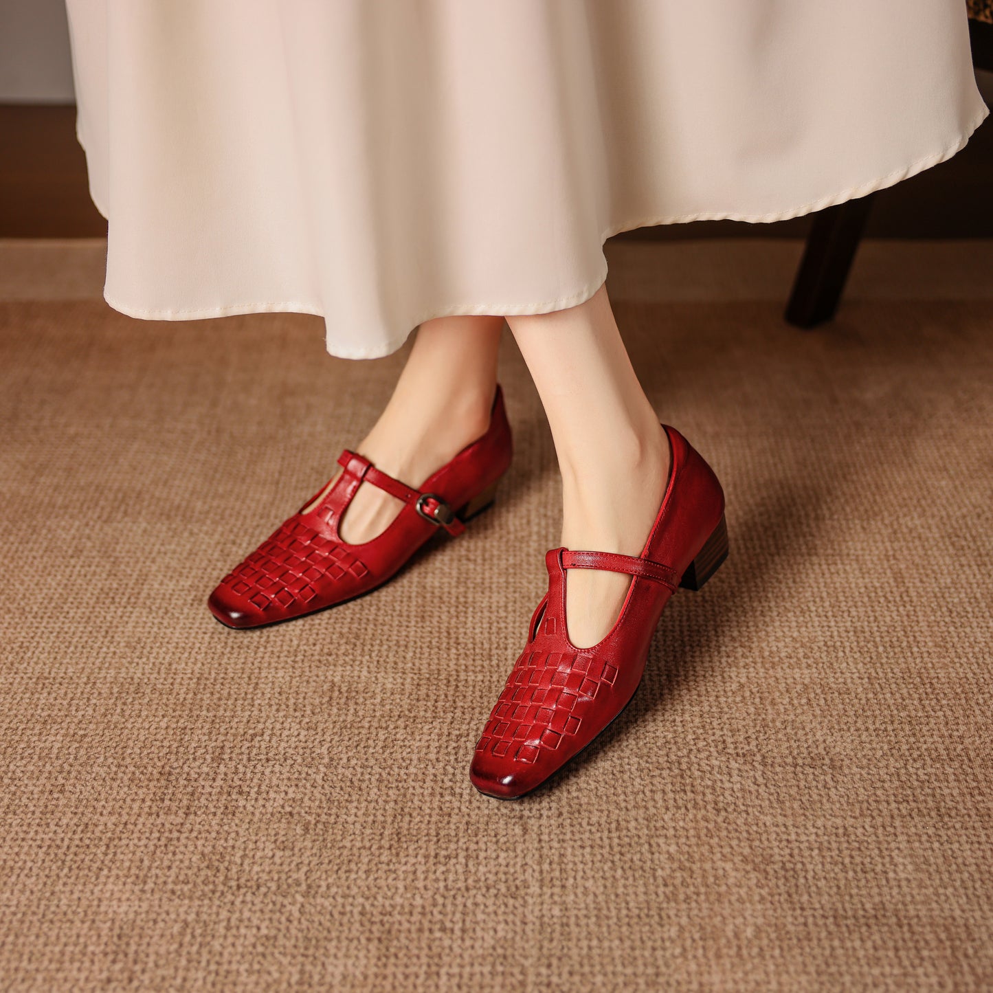 TinaCus Women's Genuine Leather T-bar Strap Loafers Handmade Square Toe Dress Mary Jane Shoes