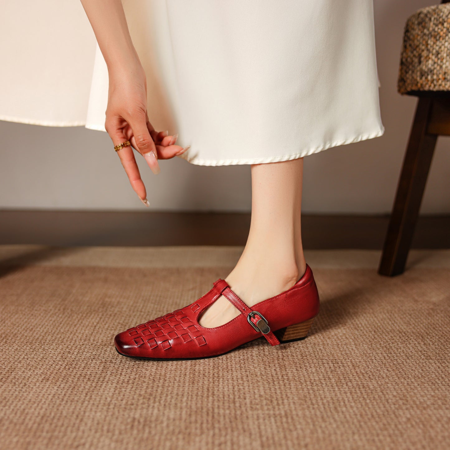 TinaCus Women's Genuine Leather T-bar Strap Loafers Handmade Square Toe Dress Mary Jane Shoes