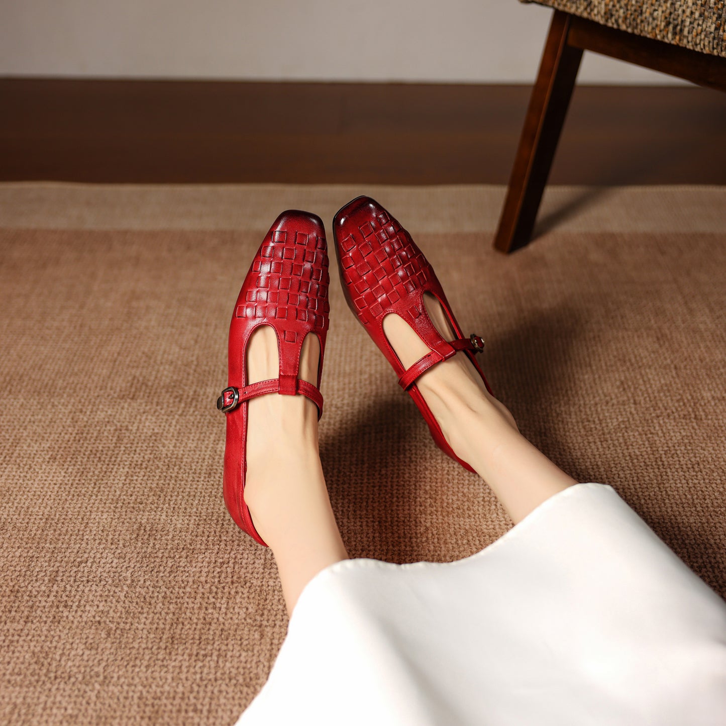 TinaCus Women's Genuine Leather T-bar Strap Loafers Handmade Square Toe Dress Mary Jane Shoes