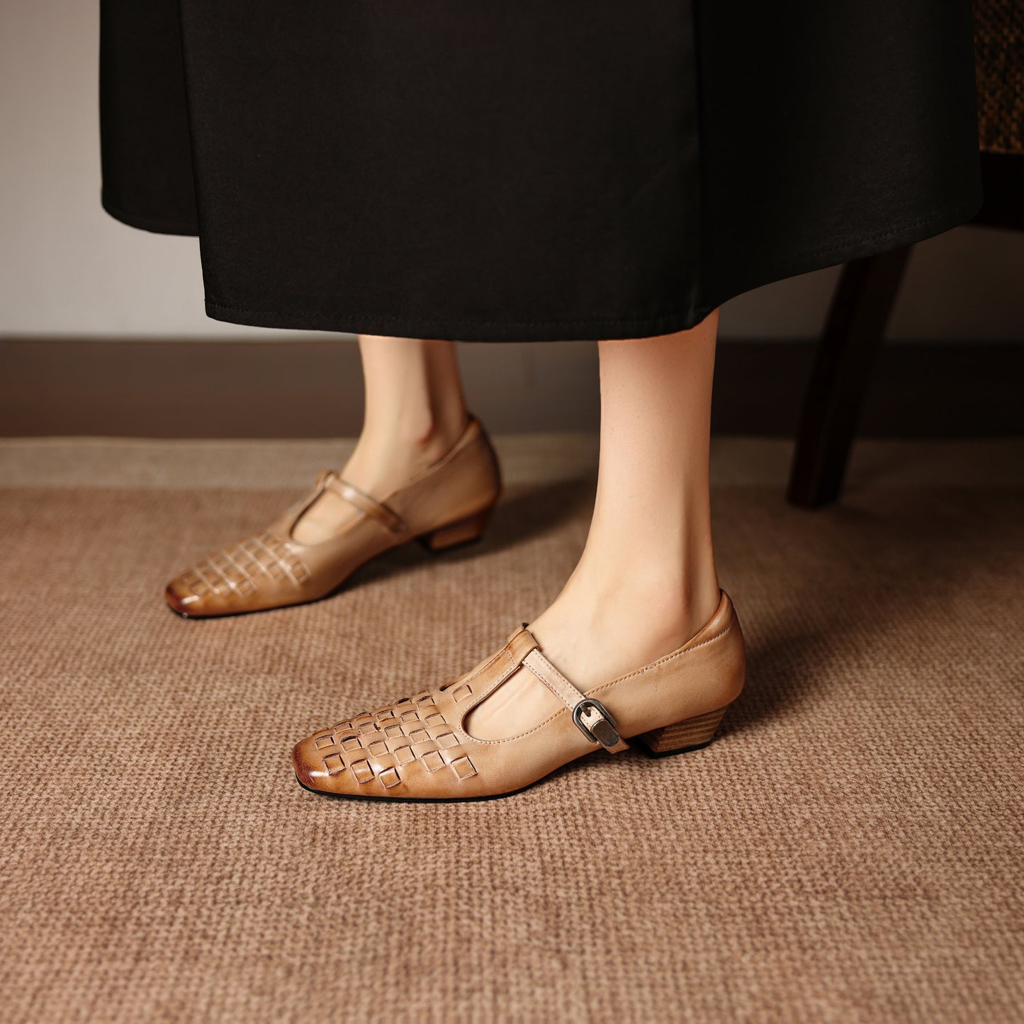 TinaCus Women's Genuine Leather T-bar Strap Loafers Handmade Square Toe Dress Mary Jane Shoes