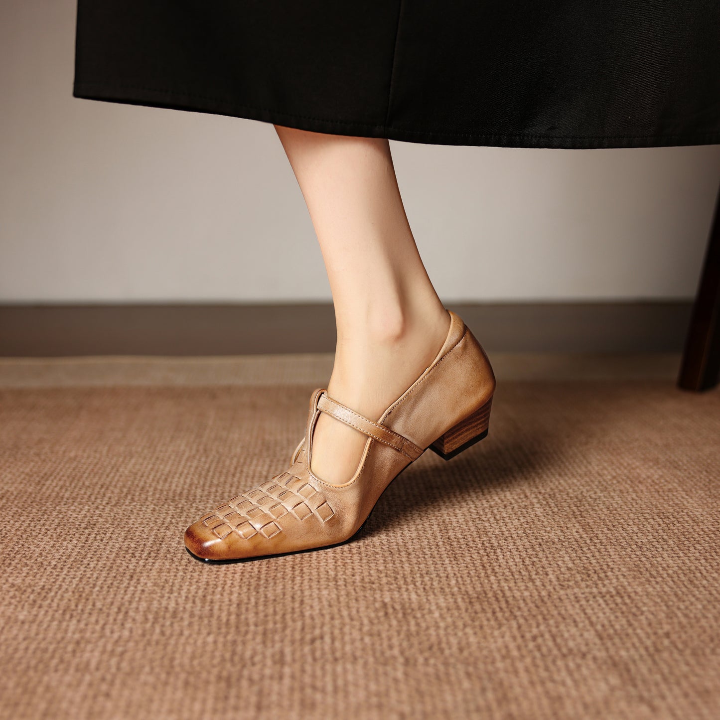 TinaCus Women's Genuine Leather T-bar Strap Loafers Handmade Square Toe Dress Mary Jane Shoes