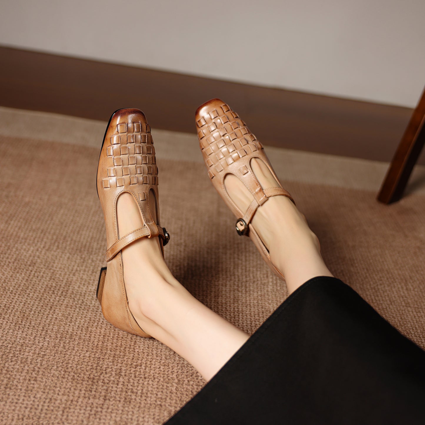 TinaCus Women's Genuine Leather T-bar Strap Loafers Handmade Square Toe Dress Mary Jane Shoes