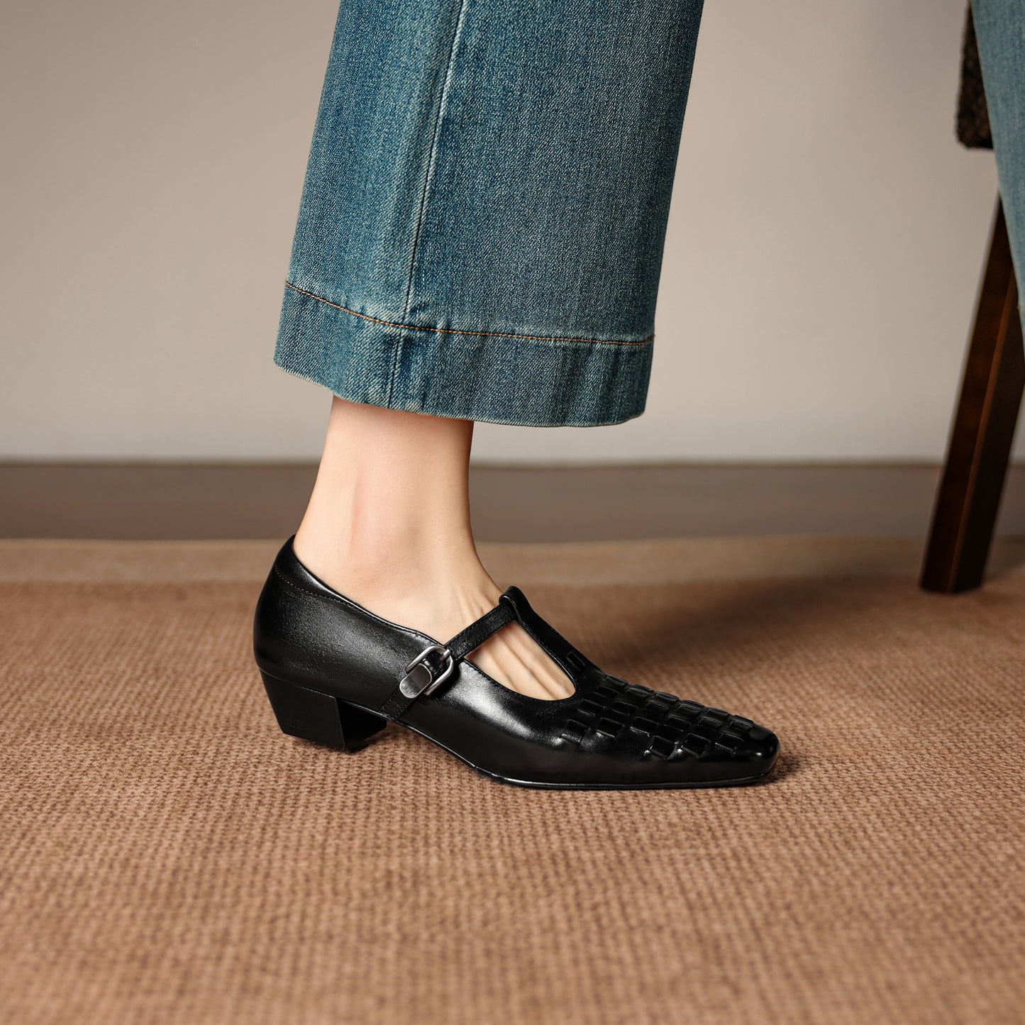 TinaCus Women's Genuine Leather T-bar Strap Loafers Handmade Square Toe Dress Mary Jane Shoes