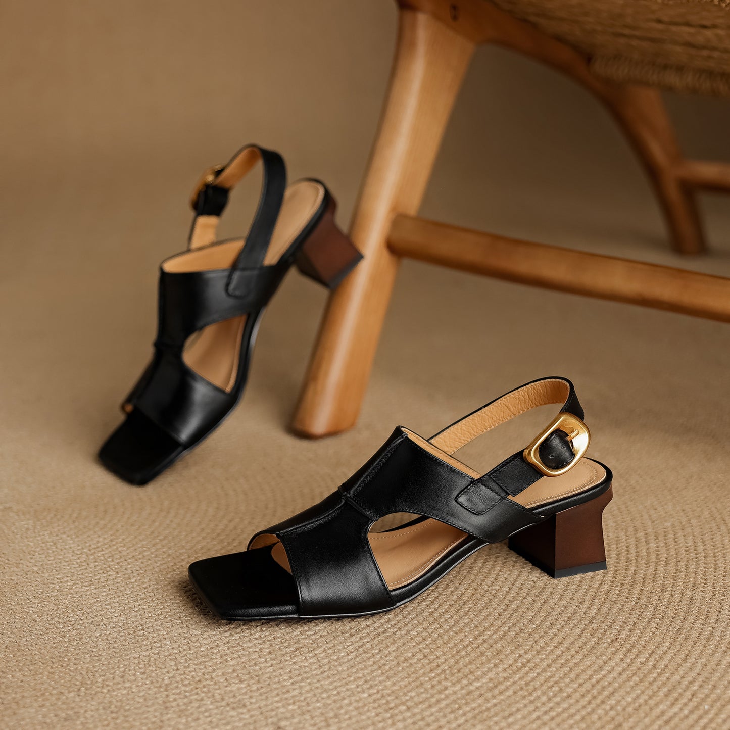 TinaCus Handmade Women's Genuine Leather Peep Toe Slingback Hollow-out Block Heel Comfort Sandals