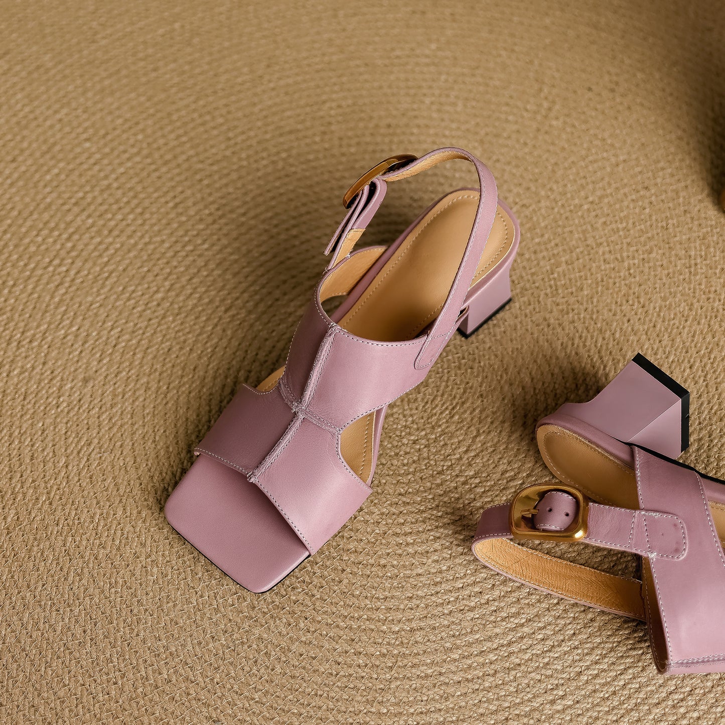 TinaCus Handmade Women's Genuine Leather Peep Toe Slingback Hollow-out Block Heel Comfort Sandals