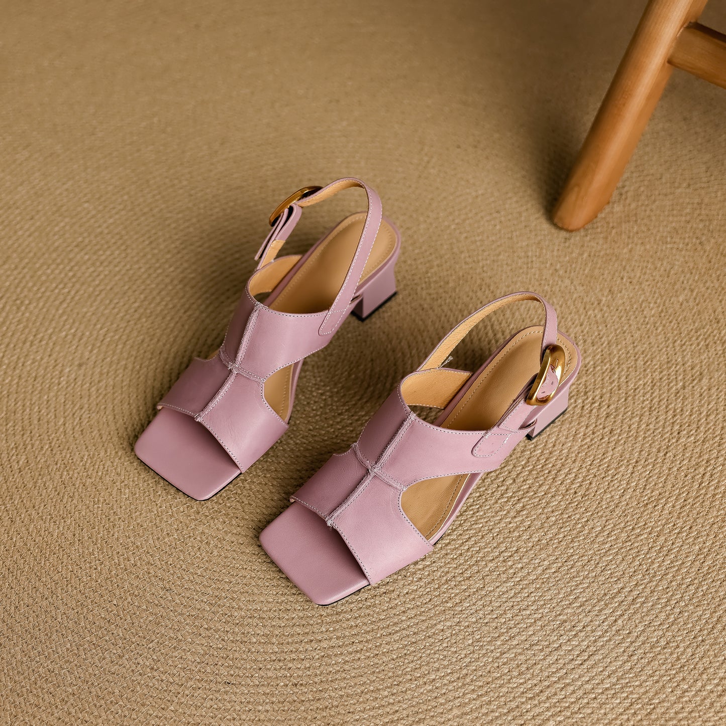 TinaCus Handmade Women's Genuine Leather Peep Toe Slingback Hollow-out Block Heel Comfort Sandals