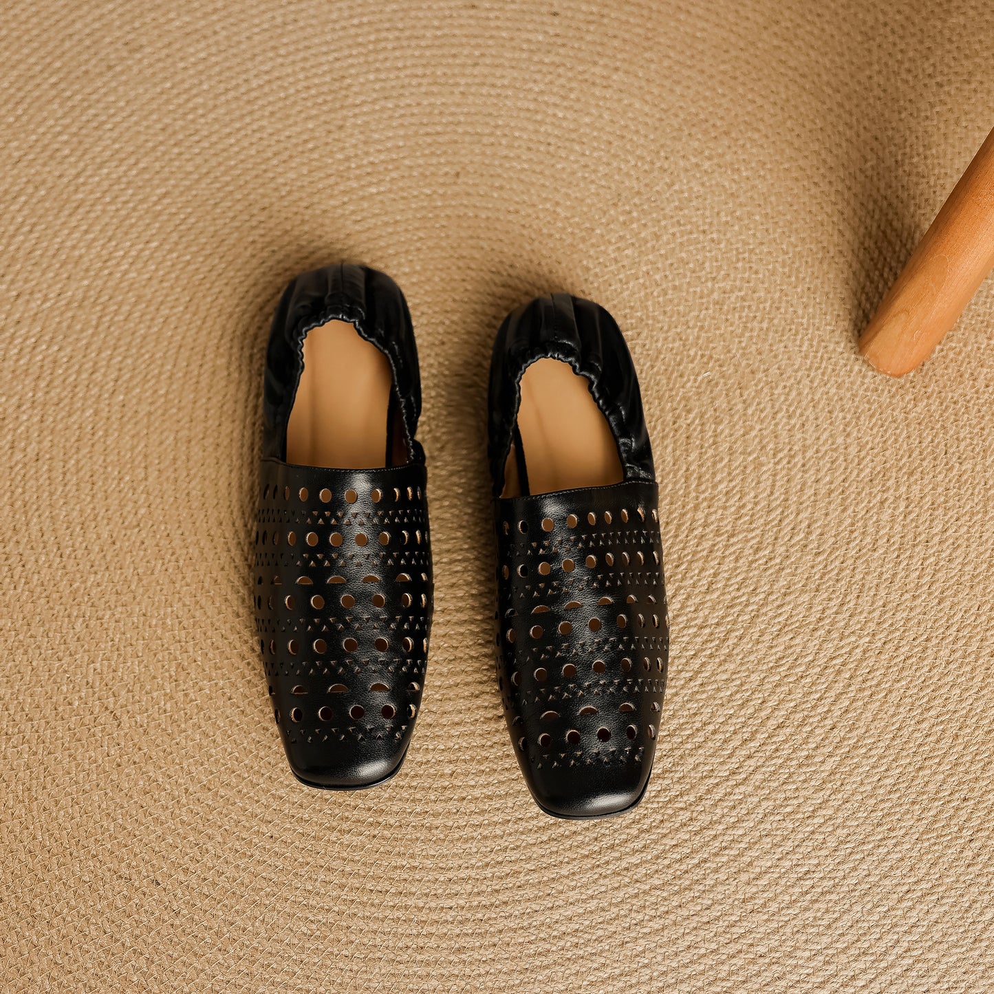 TinaCus Handmade Women's Genuine Leather Soft Square Toe Hollow-Out Slip on Casual Shoes Loafer Flats