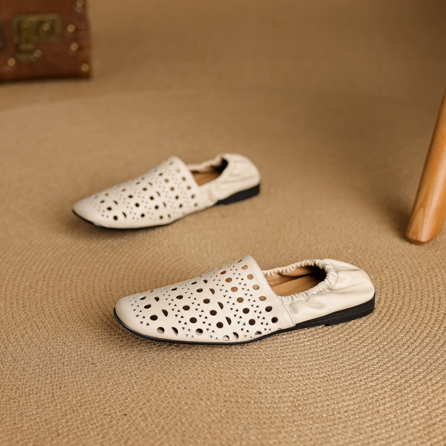 TinaCus Handmade Women's Genuine Leather Soft Square Toe Hollow-Out Slip on Casual Shoes Loafer Flats