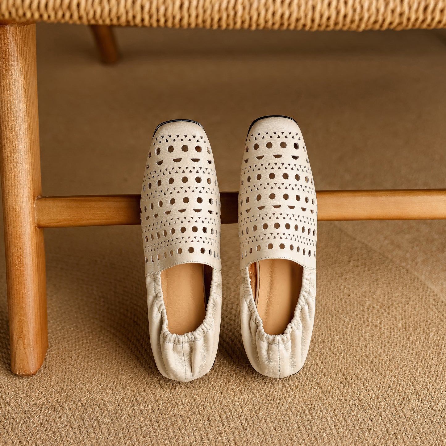 TinaCus Handmade Women's Genuine Leather Soft Square Toe Hollow-Out Slip on Casual Shoes Loafer Flats