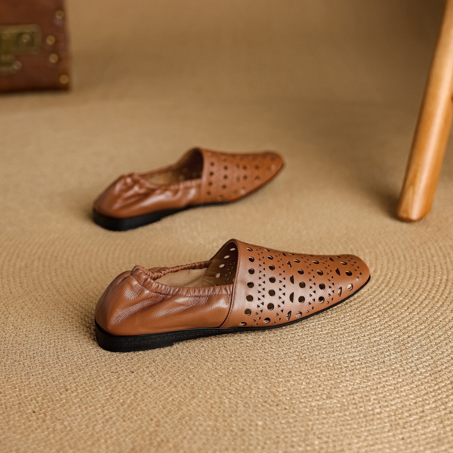 TinaCus Handmade Women's Genuine Leather Soft Square Toe Hollow-Out Slip on Casual Shoes Loafer Flats