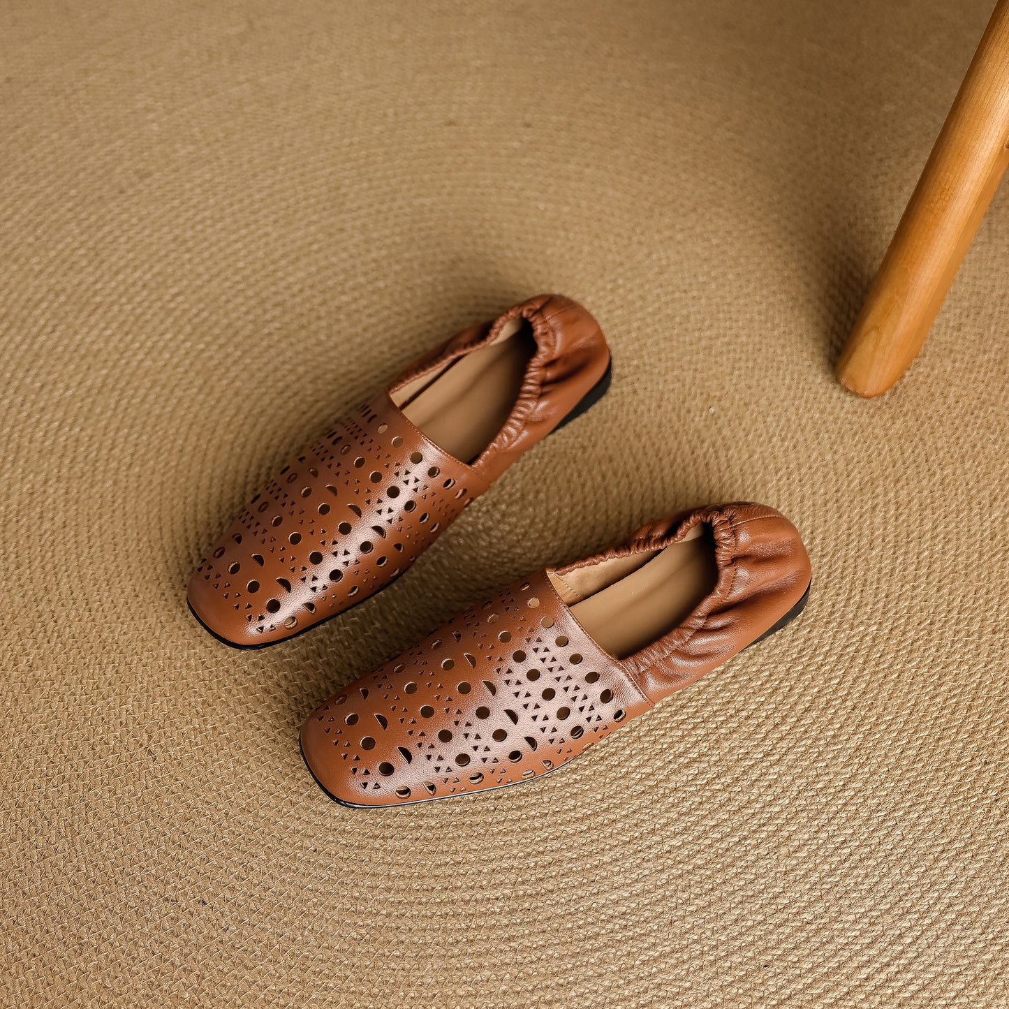 TinaCus Handmade Women's Genuine Leather Soft Square Toe Hollow-Out Slip on Casual Shoes Loafer Flats