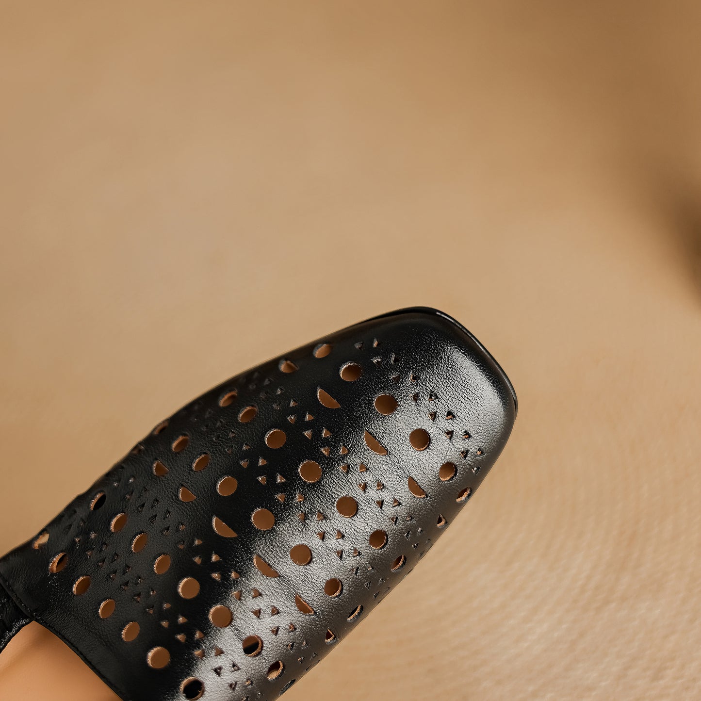 TinaCus Handmade Women's Genuine Leather Soft Square Toe Hollow-Out Slip on Casual Shoes Loafer Flats