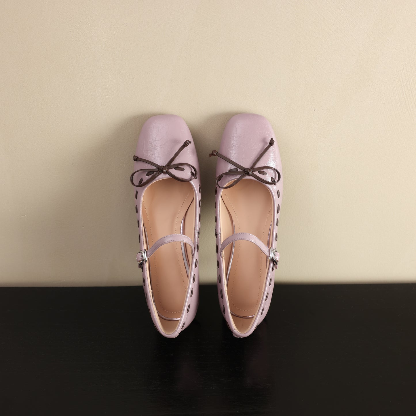 TinaCus Women's Genuine Leather Ballet Flats Handmade Square Toe Bowknot Buckle Strap Dress Mary Jane Shoes