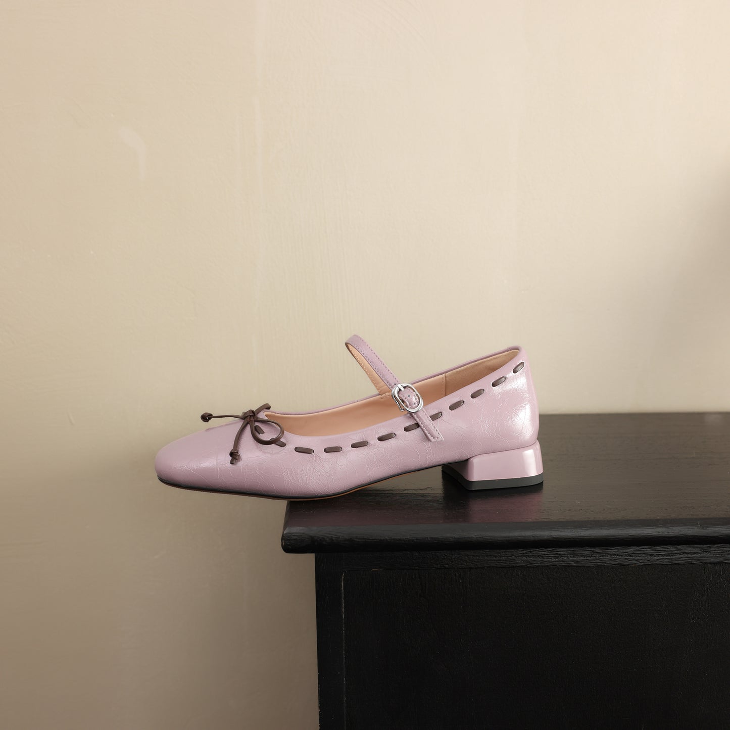 TinaCus Women's Genuine Leather Ballet Flats Handmade Square Toe Bowknot Buckle Strap Dress Mary Jane Shoes
