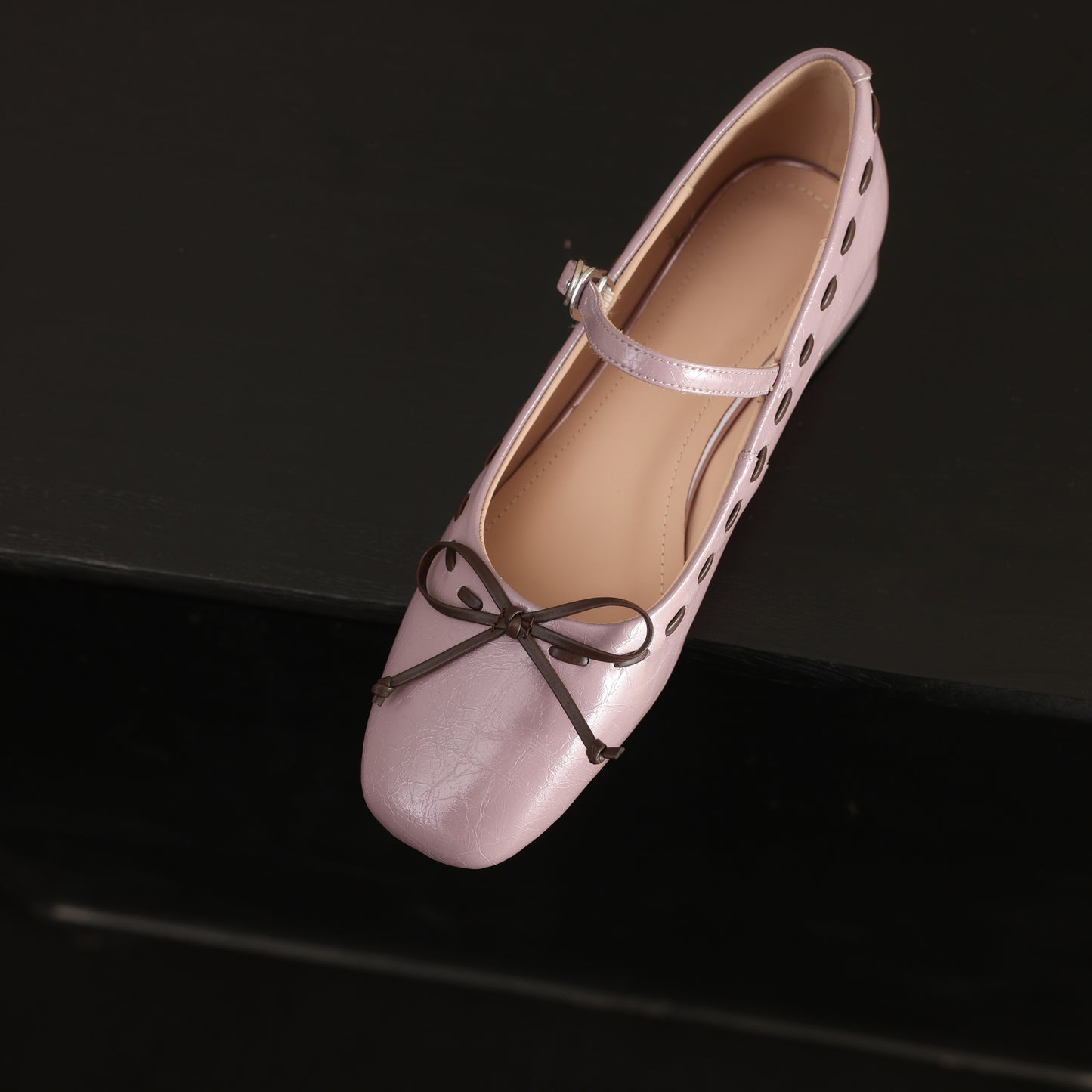 TinaCus Women's Genuine Leather Ballet Flats Handmade Square Toe Bowknot Buckle Strap Dress Mary Jane Shoes