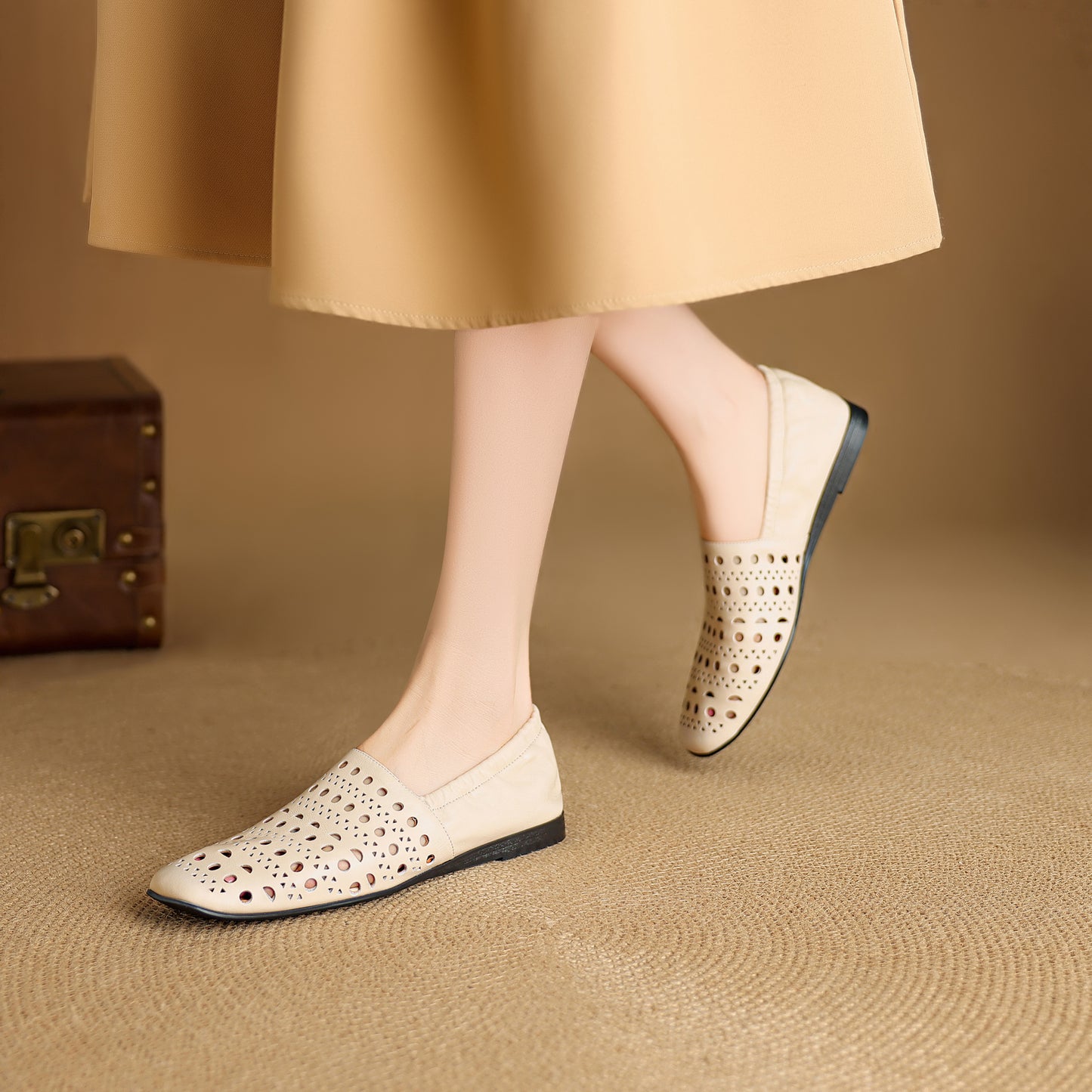 TinaCus Handmade Women's Genuine Leather Soft Square Toe Hollow-Out Slip on Casual Shoes Loafer Flats