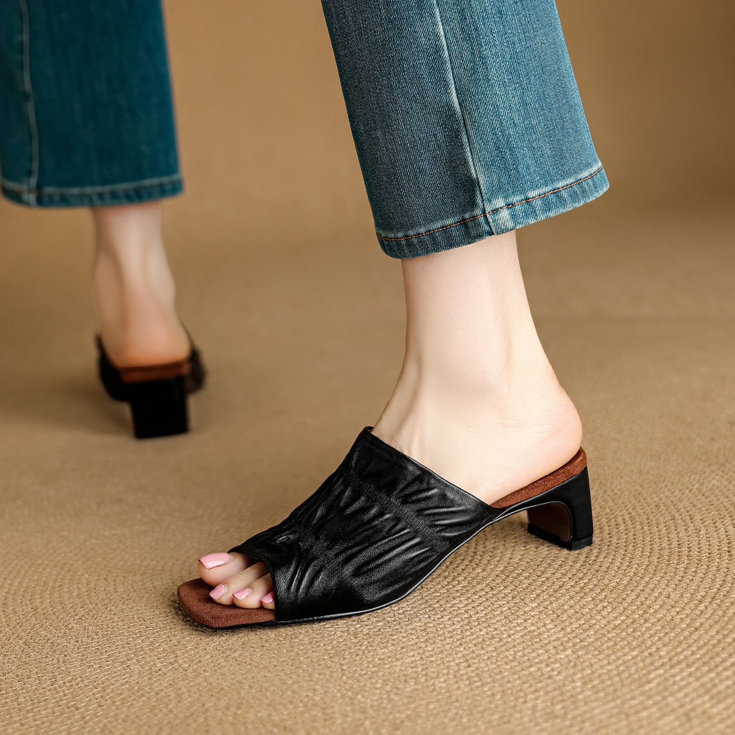 TinaCus Handmade Women's Genuine Leather Soft Open Toe Heeled Sandals Backless Mules