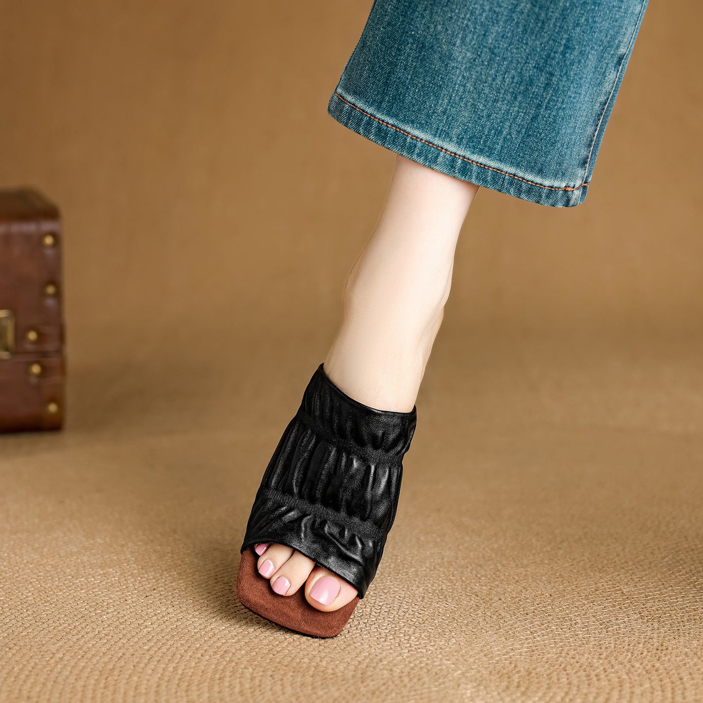 TinaCus Handmade Women's Genuine Leather Soft Open Toe Heeled Sandals Backless Mules