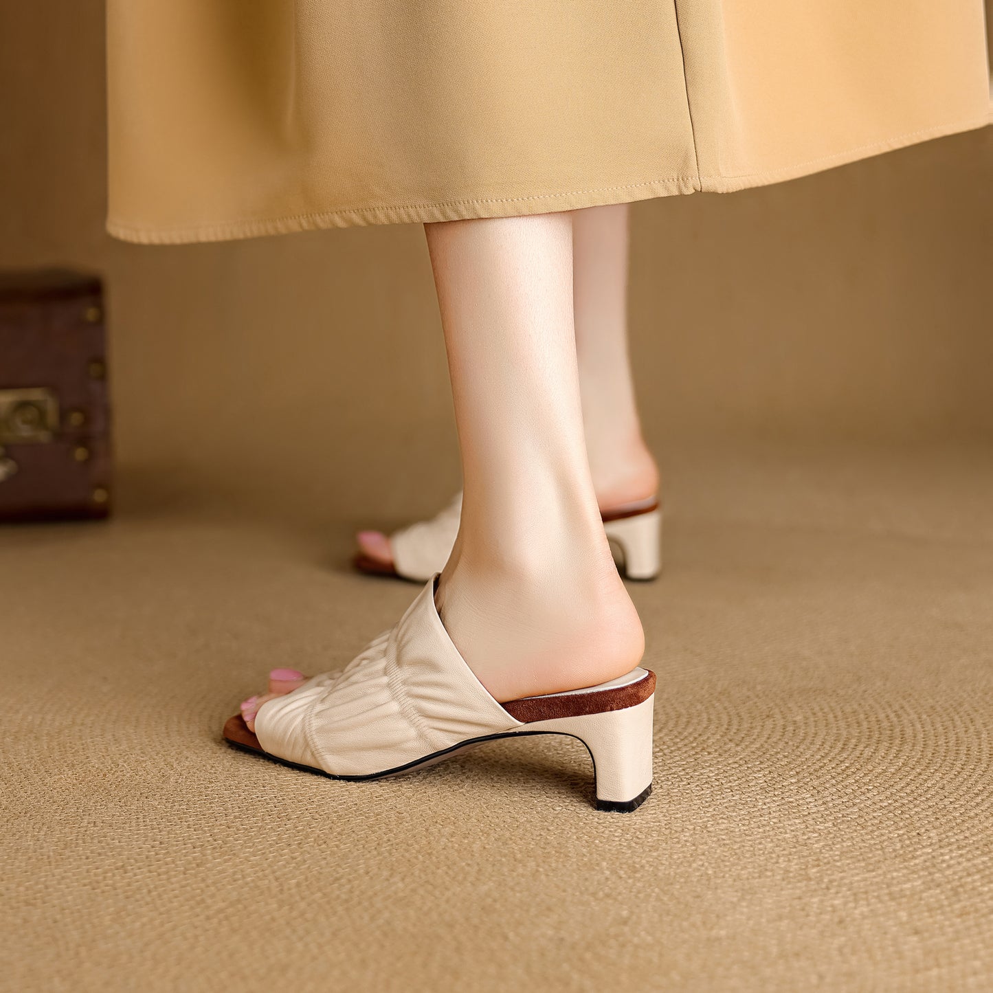 TinaCus Handmade Women's Genuine Leather Soft Open Toe Heeled Sandals Backless Mules