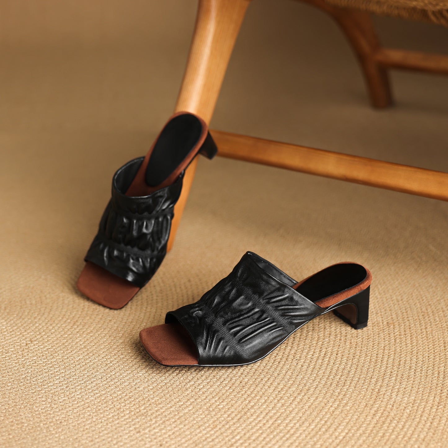 TinaCus Handmade Women's Genuine Leather Soft Open Toe Heeled Sandals Backless Mules