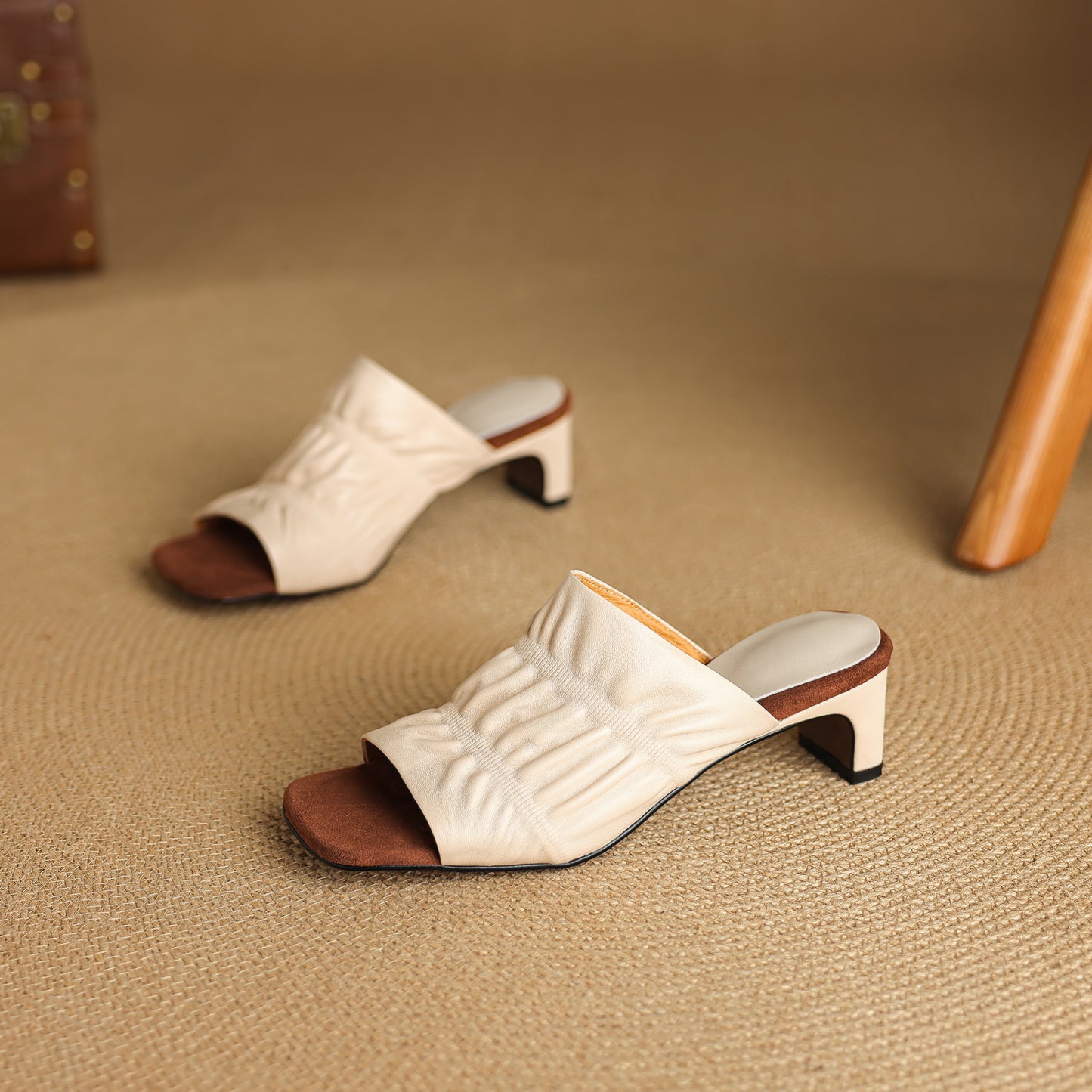 TinaCus Handmade Women's Genuine Leather Soft Open Toe Heeled Sandals Backless Mules