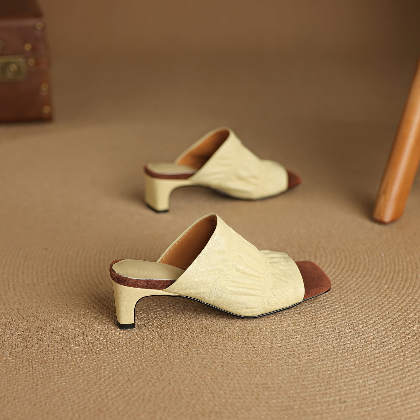 TinaCus Handmade Women's Genuine Leather Soft Open Toe Heeled Sandals Backless Mules