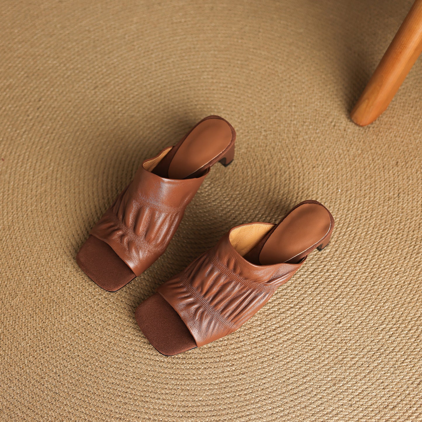 TinaCus Handmade Women's Genuine Leather Soft Open Toe Heeled Sandals Backless Mules