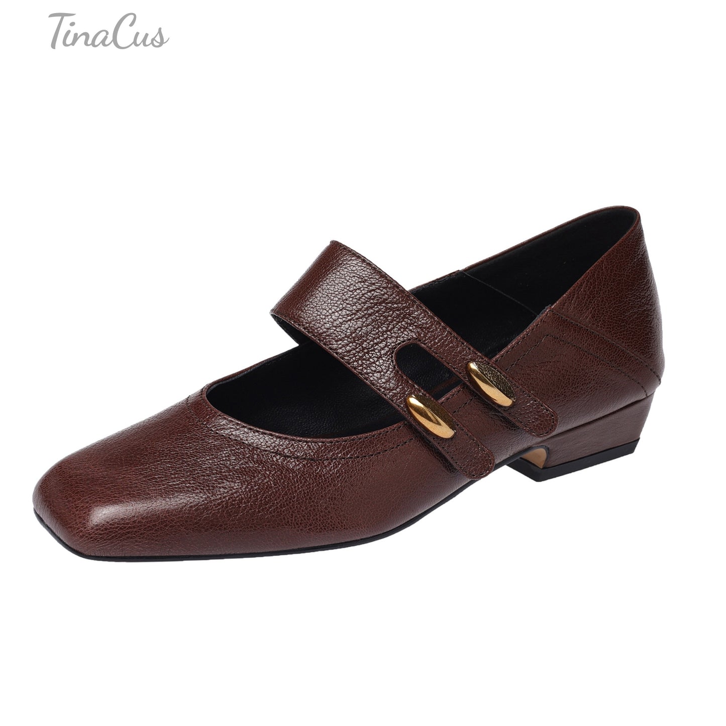 TinaCus Women's Square Toe Genuine Leather Handmade Low Heels Casual Loafers Shoes