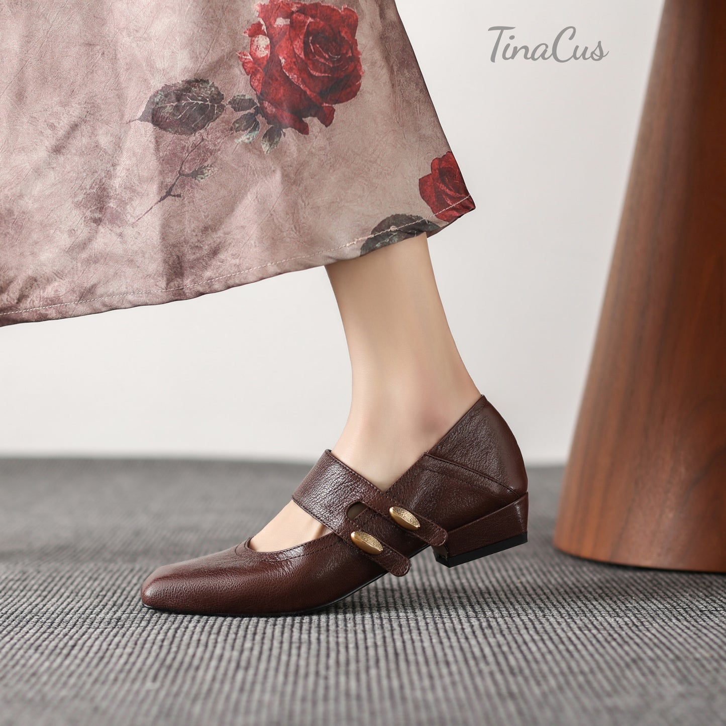 TinaCus Women's Square Toe Genuine Leather Handmade Low Heels Casual Loafers Shoes