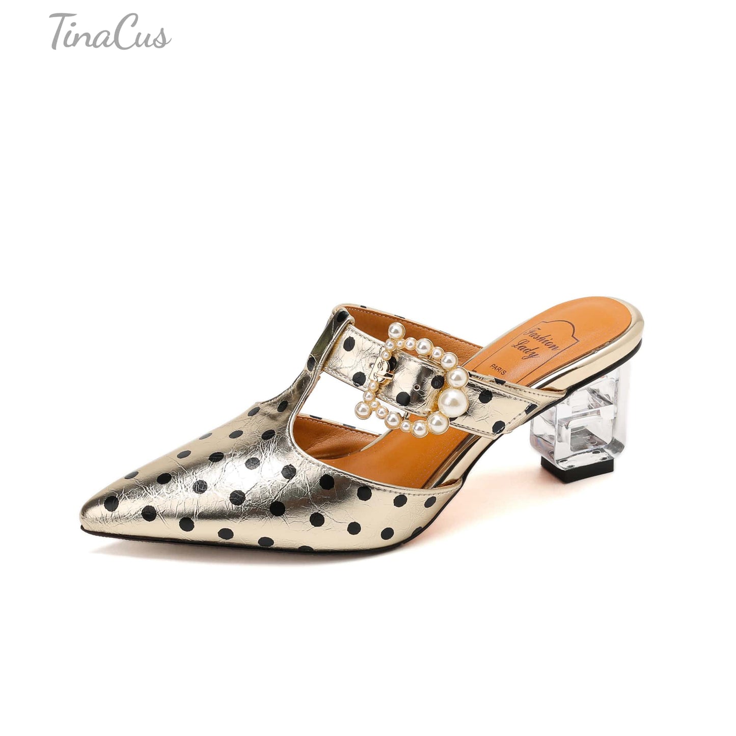 TinaCus Women's Mules Genuine Leather Handmade Wave Point Pointed Toe T-Strap Slip On Sandals Shoes Daily Party