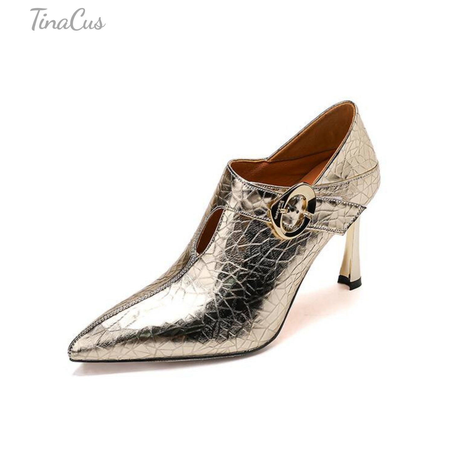 TinaCus Women's Pointed Toe Handmade Buckle Stiletto High Heels Patent Leather Pumps Shoes